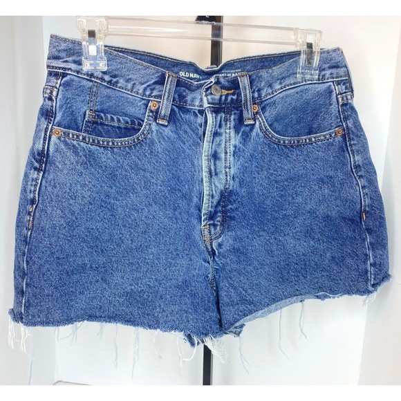 Old Navy Pants - Old Navy Sky Hi A-Line Denim Jean Shorts Size 8 Blue Cutoff Button Front